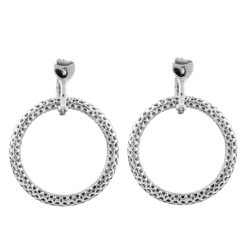 Contemporary Approx. 7.0 Carat Micro Pave Set Round Brilliant Cut Diamond and 14 Karat White Gold Hoop Earrings