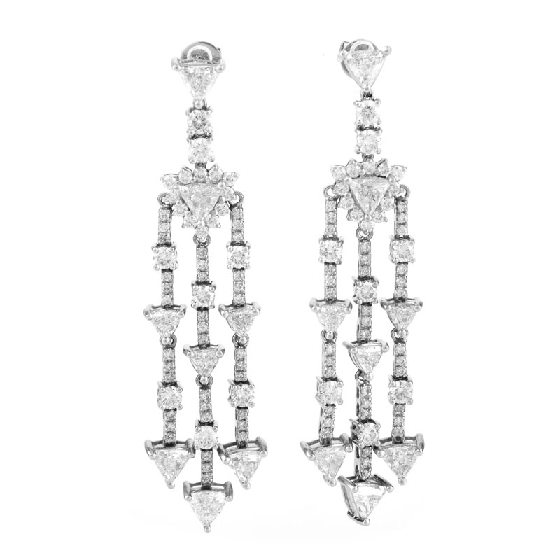 Approx. 6.25 Carat TW Trillion and Round Brilliant Cut Diamond and Platinum Chandelier Earrings