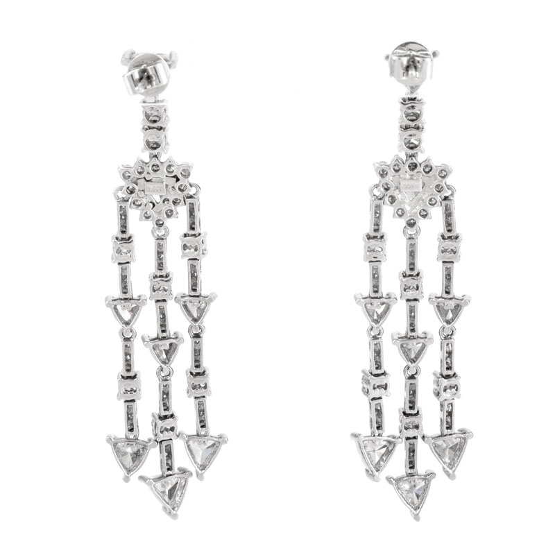 Approx. 6.25 Carat TW Trillion and Round Brilliant Cut Diamond and Platinum Chandelier Earrings