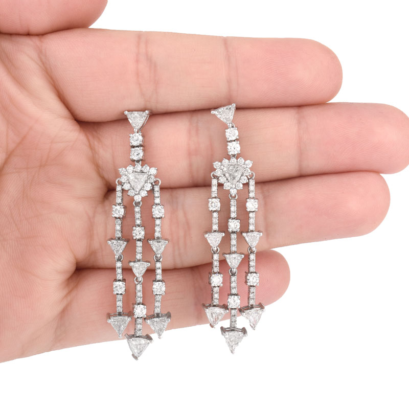 Approx. 6.25 Carat TW Trillion and Round Brilliant Cut Diamond and Platinum Chandelier Earrings