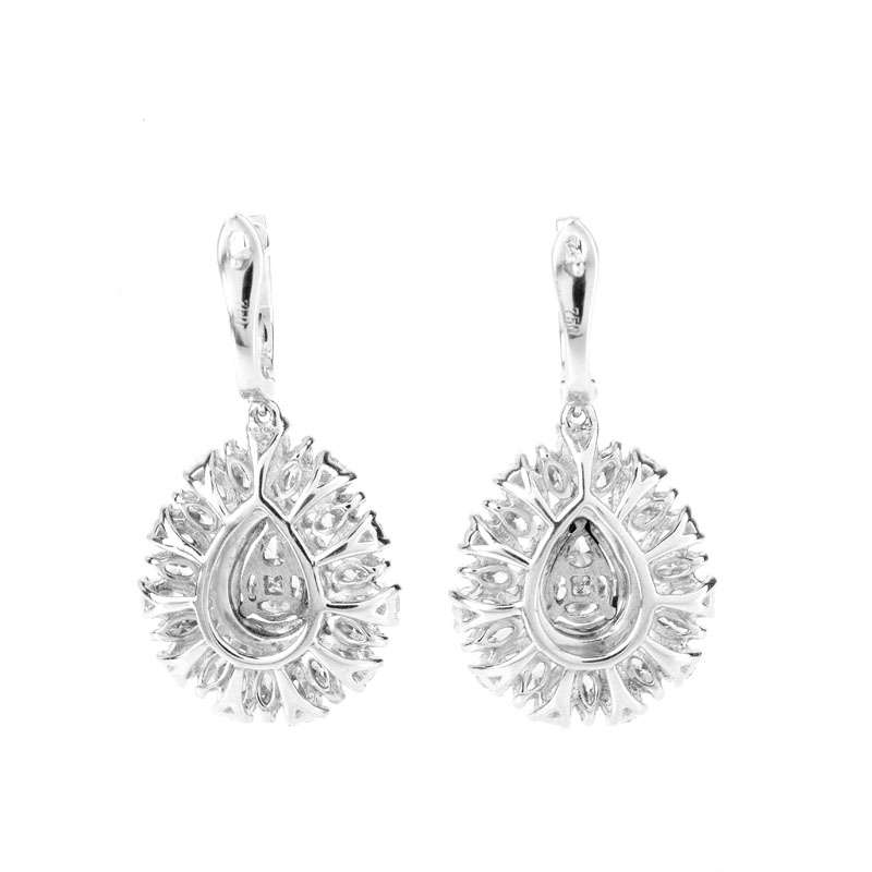 Approx. 6.0 Carat TW Pear Shape and Round Brilliant Cut Diamond and 18 Karat White Gold Pendant Earrings