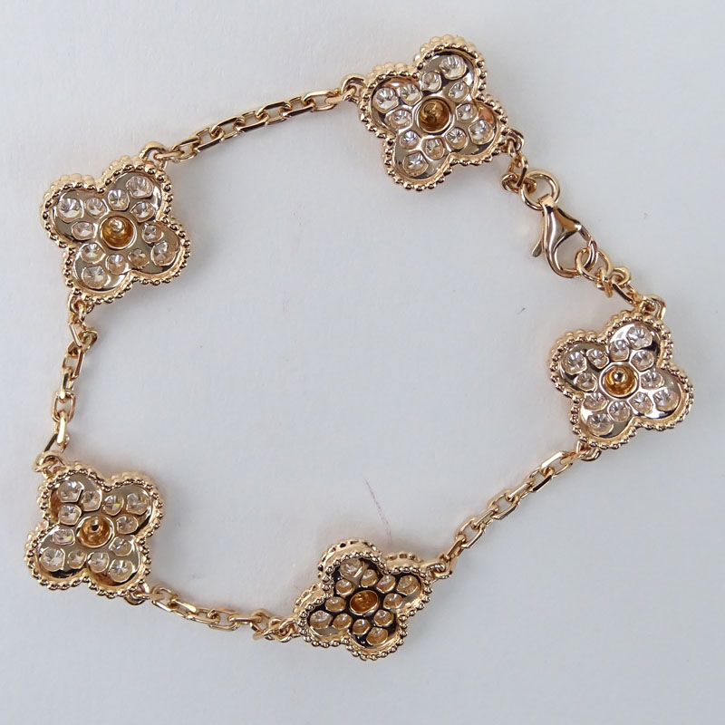 Van Cleef & Arpels Style Diamond and 18 Karat Pink Gold "Alhambra" Bracelet