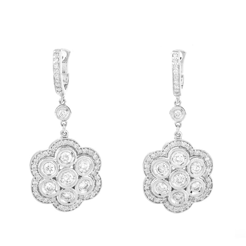 Contemporary Approx. 2.65 Carat Round Brilliant Cut Diamond and 14 Karat White Gold Pendant Earrings