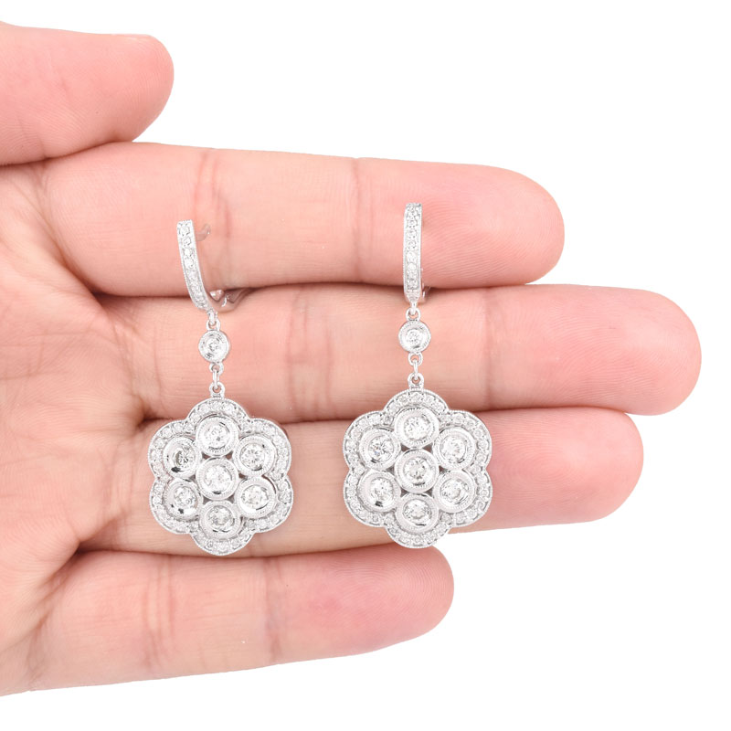 Contemporary Approx. 2.65 Carat Round Brilliant Cut Diamond and 14 Karat White Gold Pendant Earrings