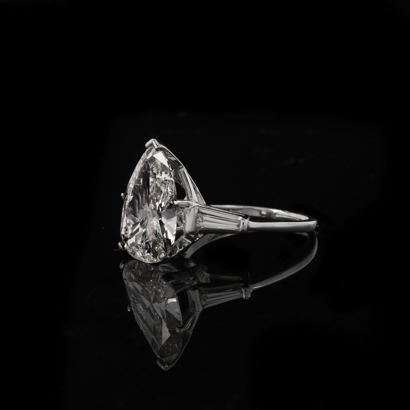 EGL Certified 6.32 Carat Pear Shape Diamond and Platinum Engagement Ring