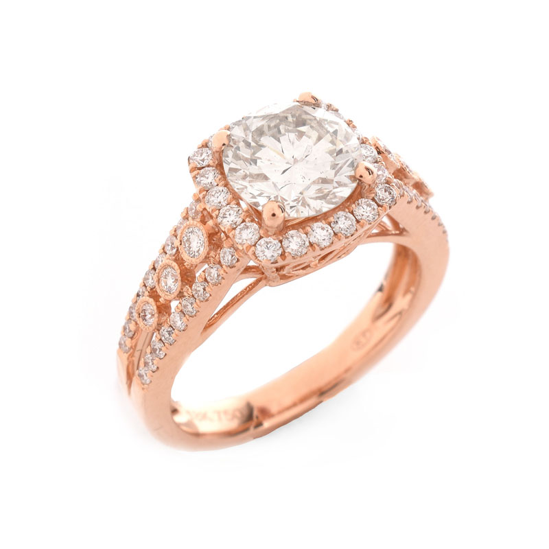 Approx. 2.64 Carat TW Diamond and 18 Karat Rose Gold Engagement Ring