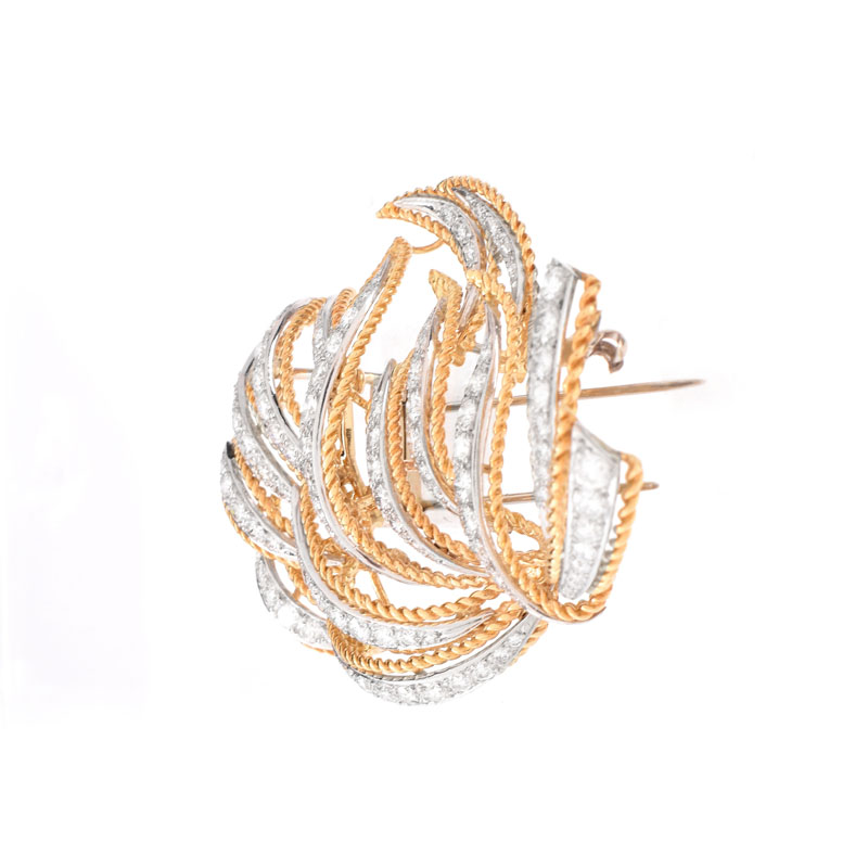 Large Approx. 5.75 Carat Round Brilliant Cut Diamond, Platinum and 18 Karat Yellow Gold Brooch