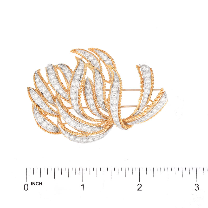 Large Approx. 5.75 Carat Round Brilliant Cut Diamond, Platinum and 18 Karat Yellow Gold Brooch