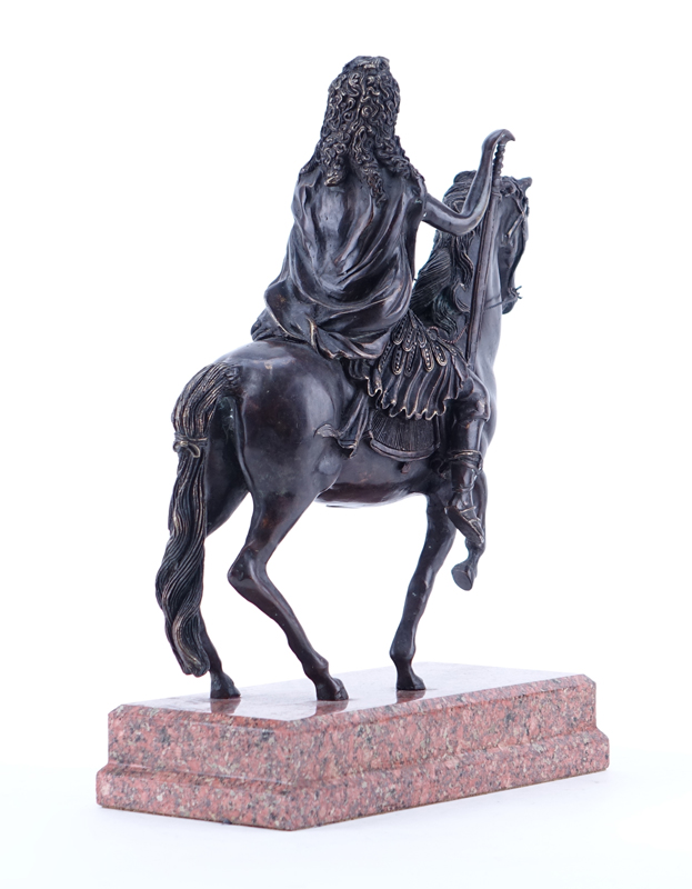 A Bronze Sculpture, Female on Horseback with Sword, Mounted on Marble Base