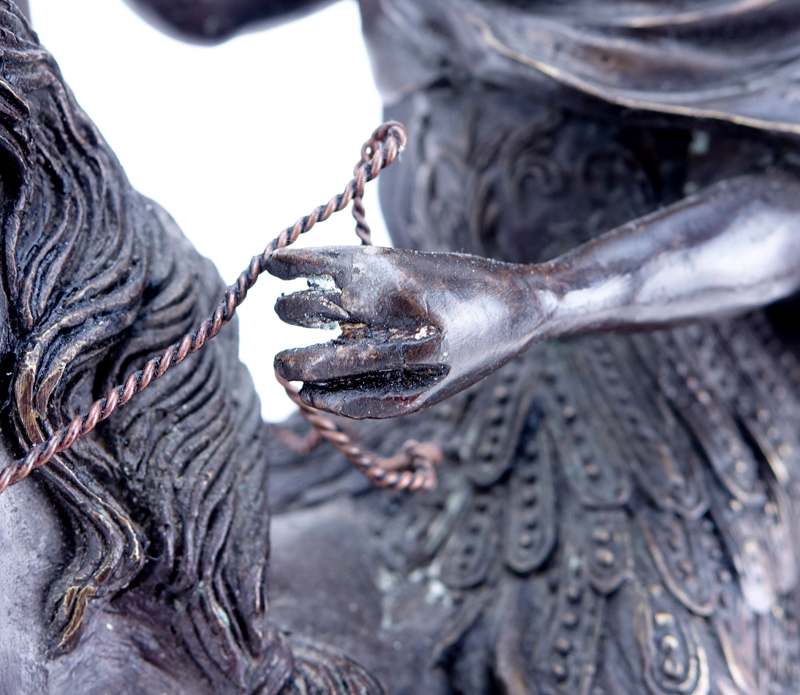 A Bronze Sculpture, Female on Horseback with Sword, Mounted on Marble Base