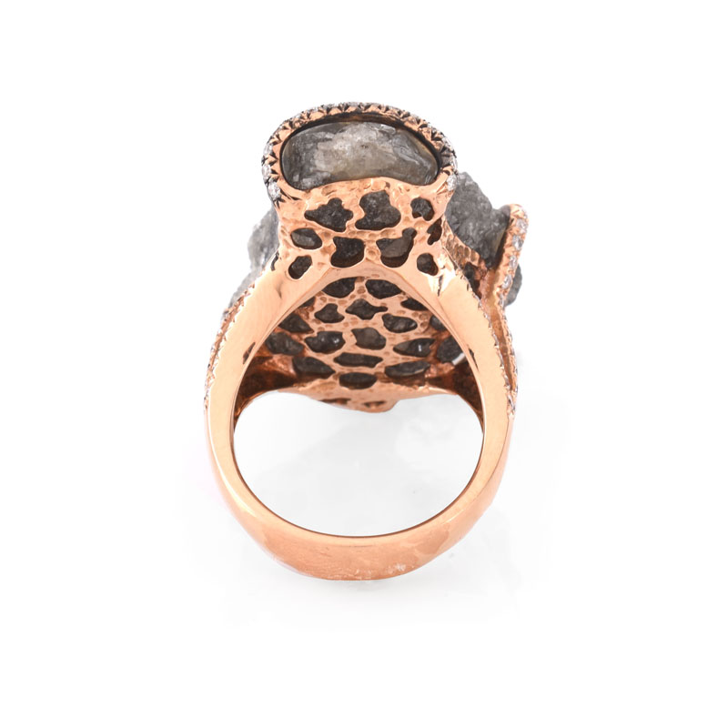 52.69 Carat Rough Diamond, .76 Carat Round Brilliant Cut Diamond and 18 Karat Rose Gold Ring