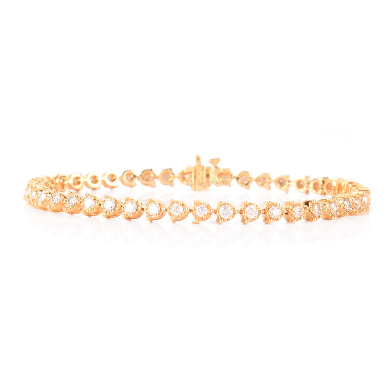 Vintage Approx. 3.75 Carat Round Brilliant Cut Diamond and 14 Karat Yellow Gold Tennis Bracelet