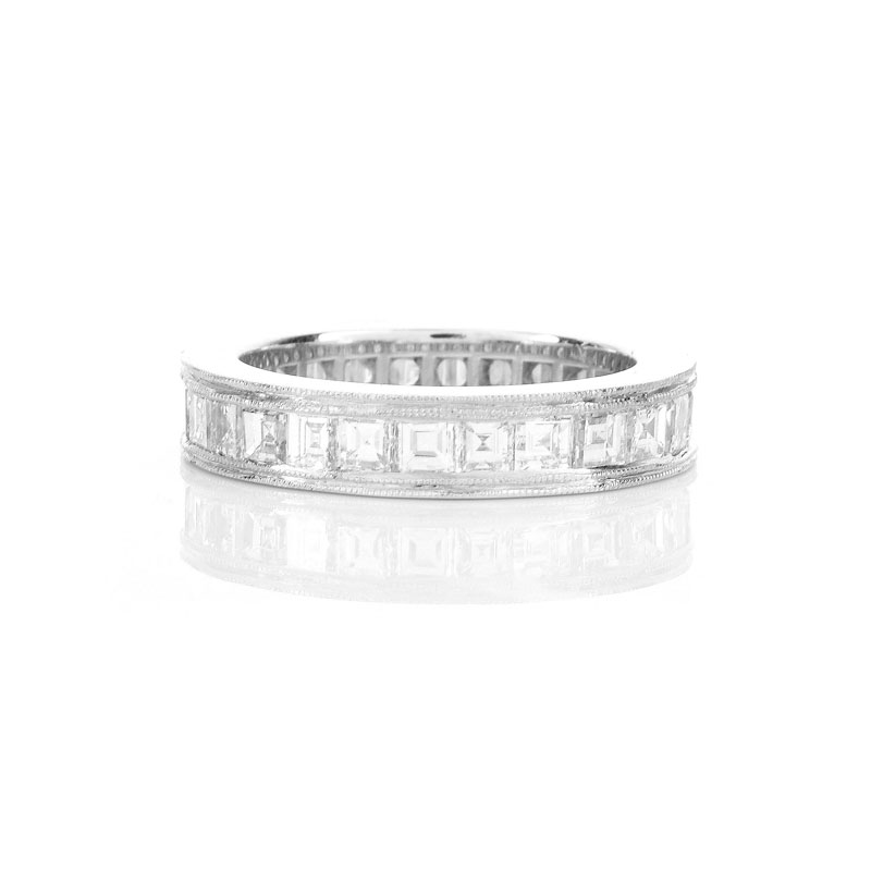 Approx. 4.0 Carat Square Cut Diamond and Platinum Wedding Band