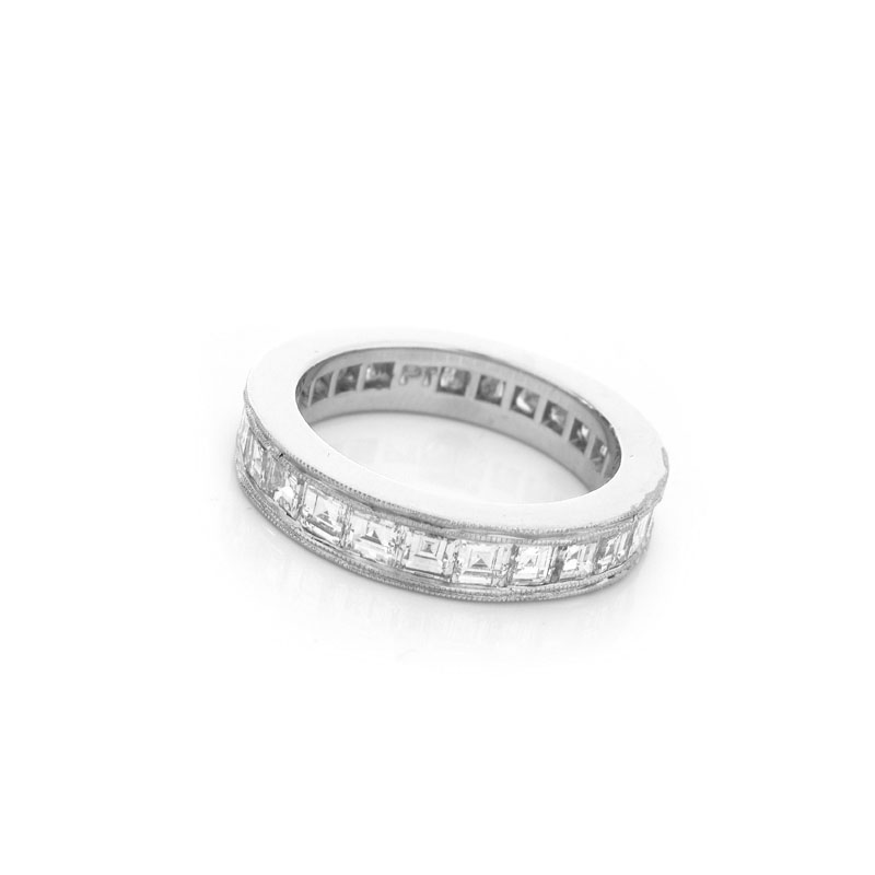 Approx. 4.0 Carat Square Cut Diamond and Platinum Wedding Band