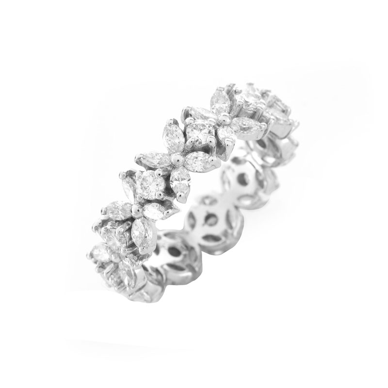 Approx. 2.80 Carat TW Marquise and Round Brilliant Cut Diamond and 18 Karat White Gold Eternity Band