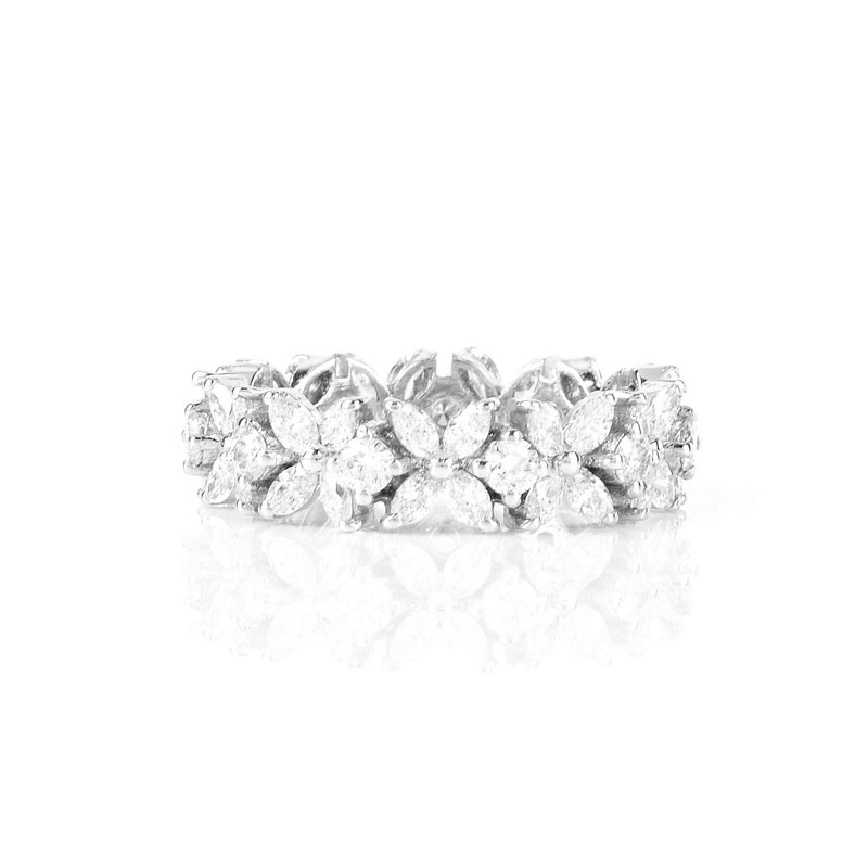 Approx. 2.80 Carat TW Marquise and Round Brilliant Cut Diamond and 18 Karat White Gold Eternity Band