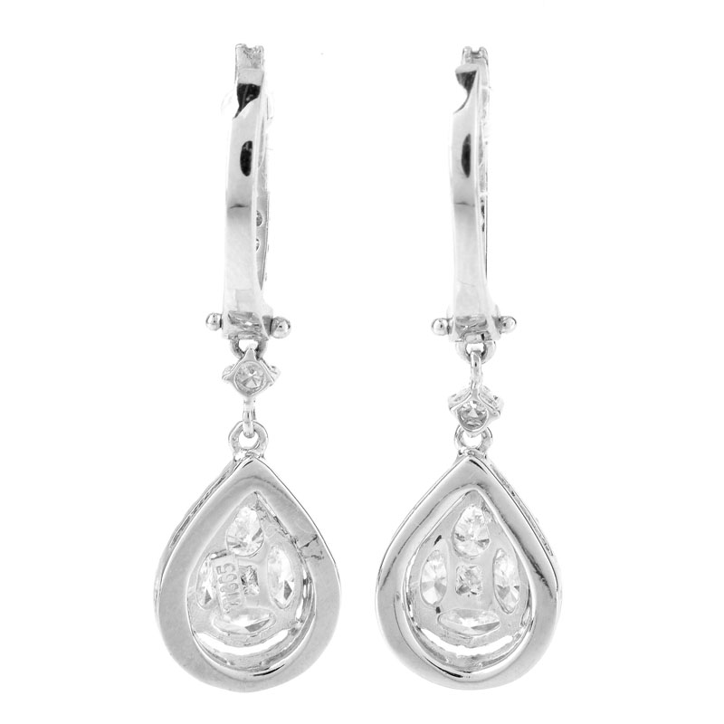 Contemporary Approx. 1.65 Carat Round Brilliant Cut Diamond and 14 Karat White Gold Pendant Earrings