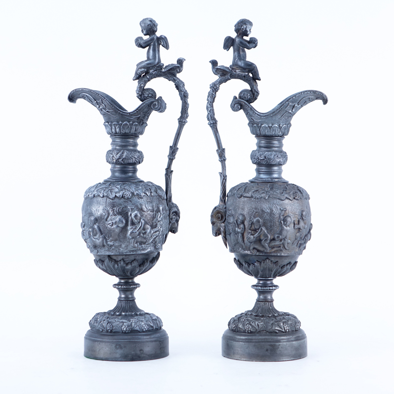 Pair of 20th Century Neoclassical Style Metal Ewers