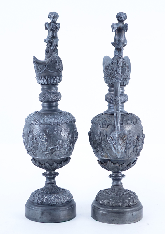 Pair of 20th Century Neoclassical Style Metal Ewers