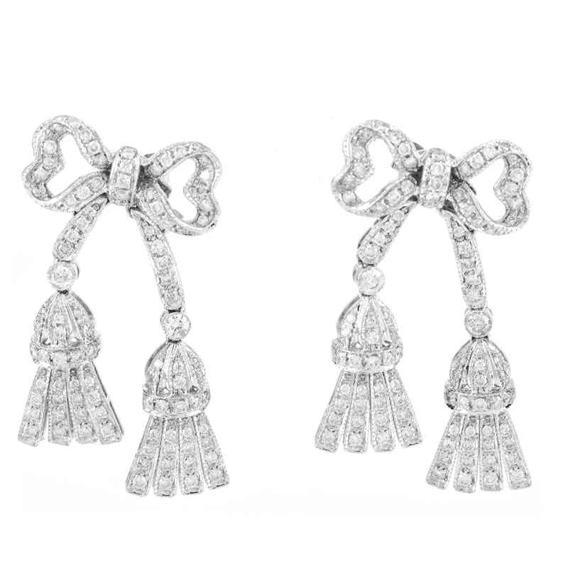 Approx. 2.0 Carat Round Brilliant Cut Diamond and 14 Karat White Gold Tassel Earrings