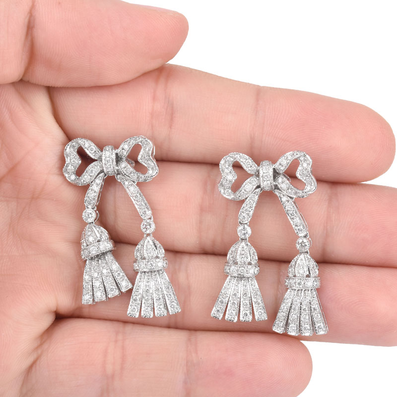 Approx. 2.0 Carat Round Brilliant Cut Diamond and 14 Karat White Gold Tassel Earrings