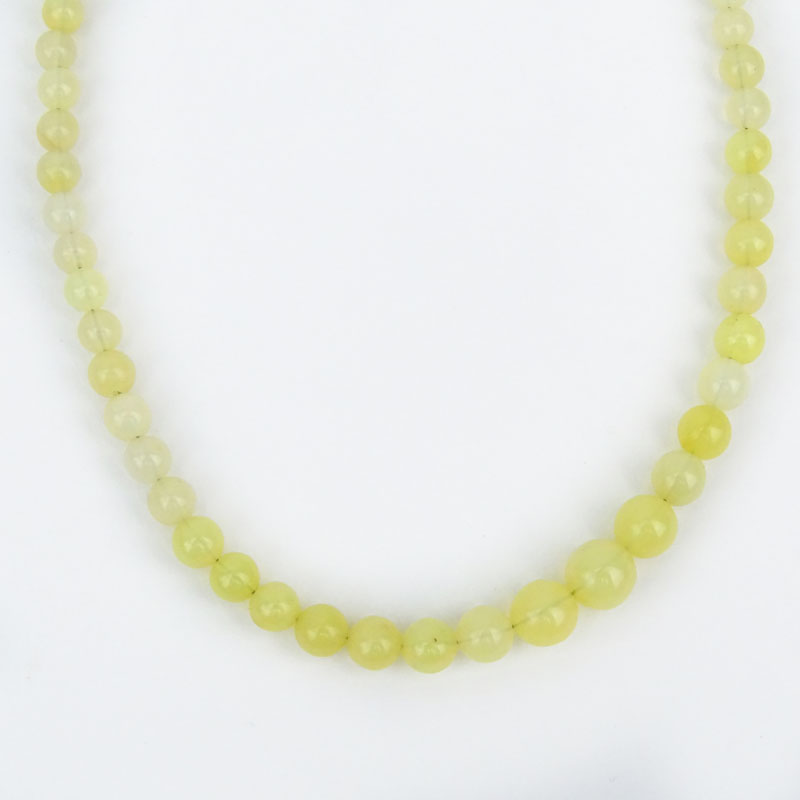 Vintage Approx. 45.0 Carat Ninety Two (92) Ethiopian White Opal Round Bead Necklace with 14 Karat Yellow Gold Clasp