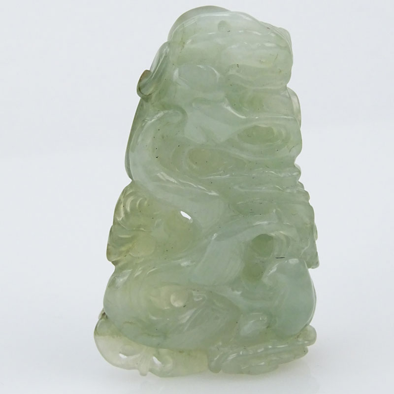 Chinese Open Work Carved Celadon Jade Pendant