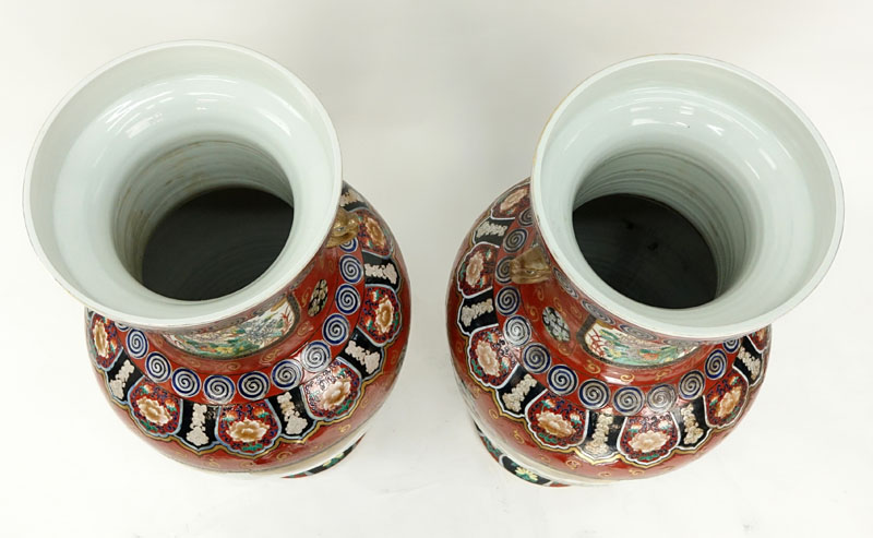 Pair of Palace Size 20th Century Chinese Enamel Painted Porcelain Urns