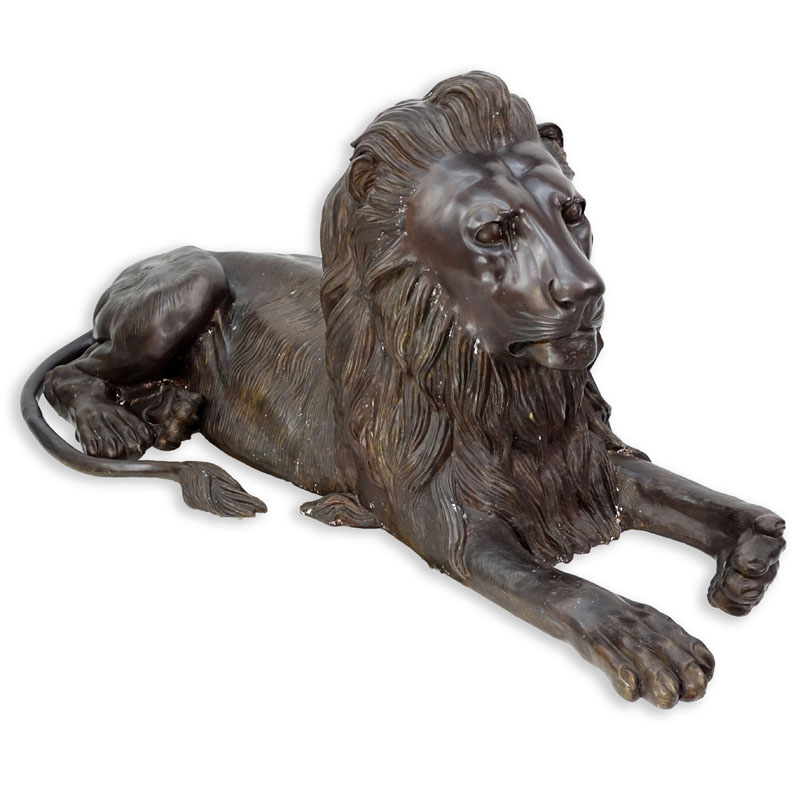 Life Size Modern Bronze Sculpture of a Recumbent Entry or Garden Lion