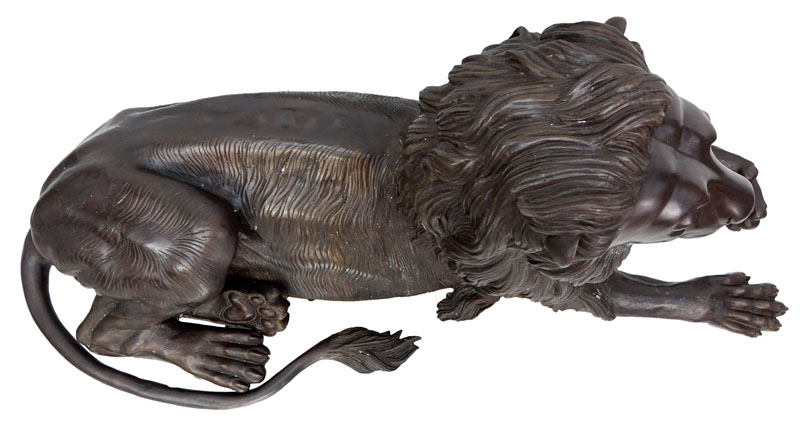 Life Size Modern Bronze Sculpture of a Recumbent Entry or Garden Lion