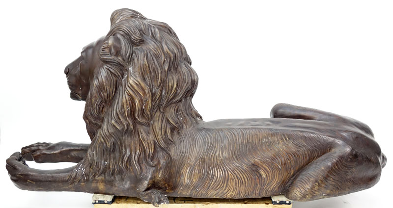 Life Size Modern Bronze Sculpture of a Recumbent Entry or Garden Lion