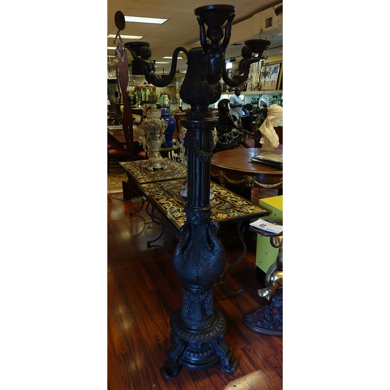 20th Century Empire Style Bronze Three Arm Figural Torchiere