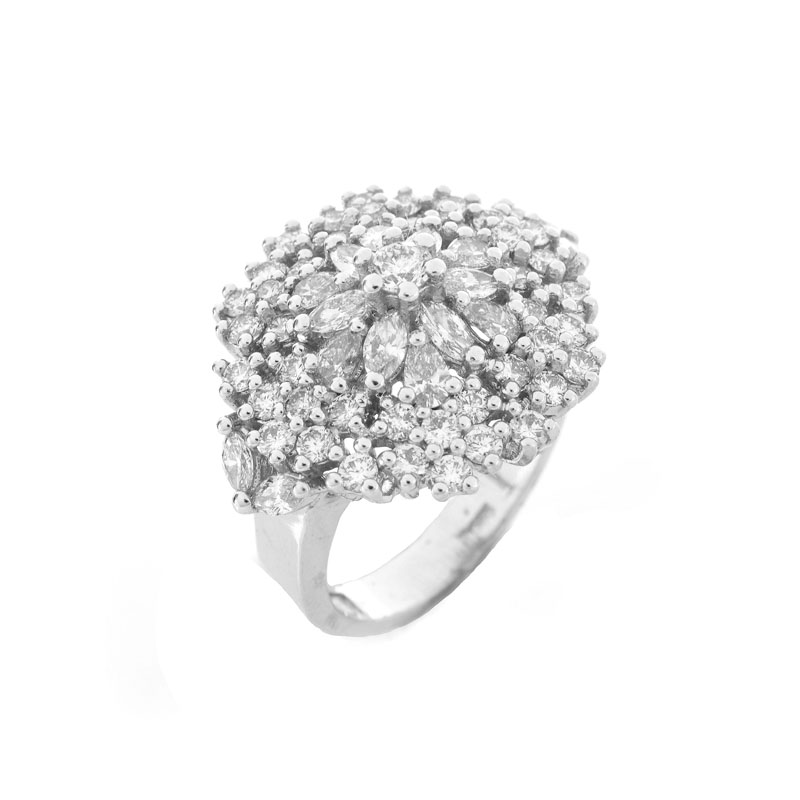 Contemporary Approx. 2.54 Carat TW Marquise, Pear and Round Brilliant Cut Diamond and 18 Karat White Gold Starburst Ring