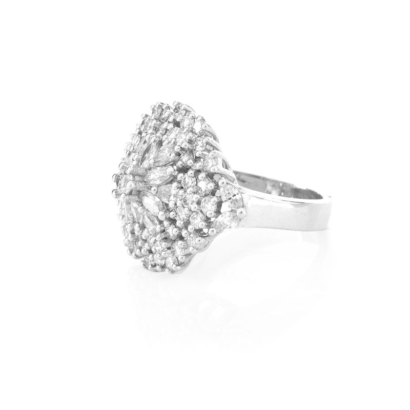 Contemporary Approx. 2.54 Carat TW Marquise, Pear and Round Brilliant Cut Diamond and 18 Karat White Gold Starburst Ring