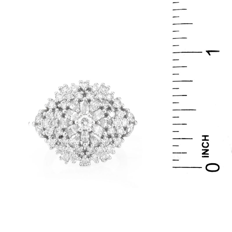 Contemporary Approx. 2.54 Carat TW Marquise, Pear and Round Brilliant Cut Diamond and 18 Karat White Gold Starburst Ring