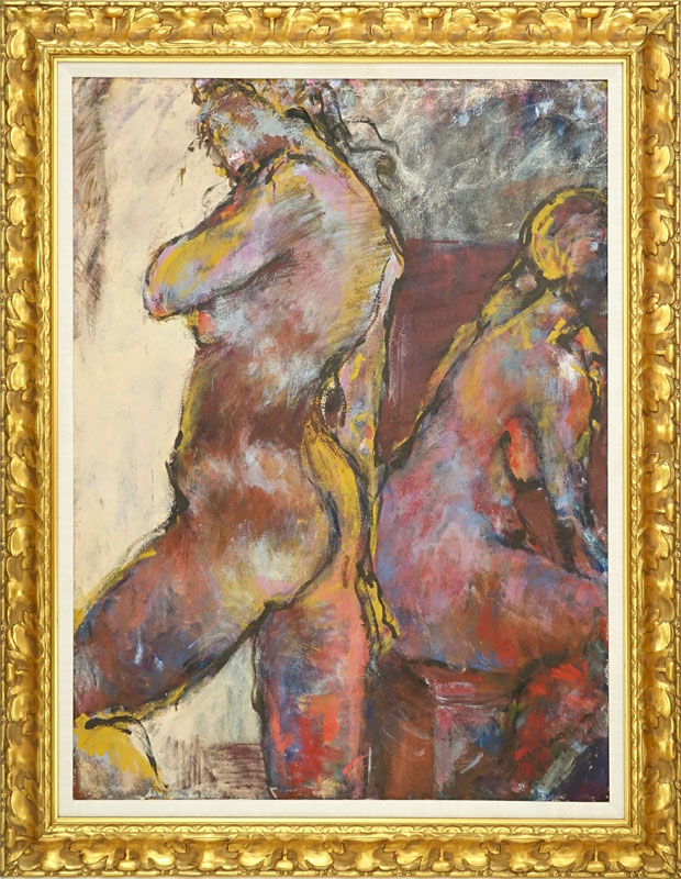 Large Oil on Canvas "Abstract Nudes" Signed Sorrentino Lower Right