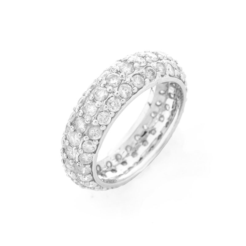 Approx. 2.85 Carat Pave Set Round Brilliant Cut Diamond and 18 Karat White Gold Eternity Band