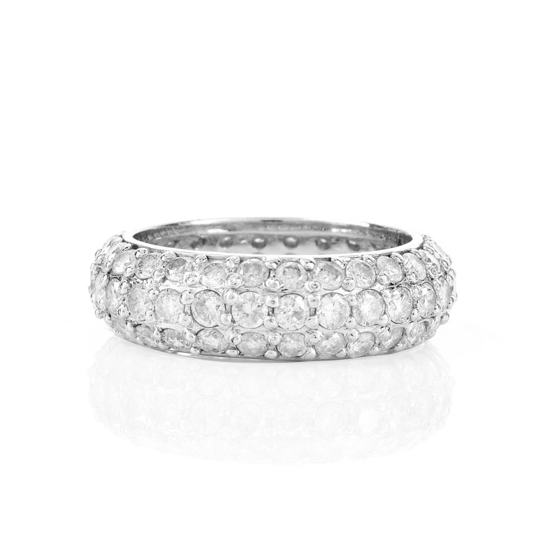 Approx. 2.85 Carat Pave Set Round Brilliant Cut Diamond and 18 Karat White Gold Eternity Band