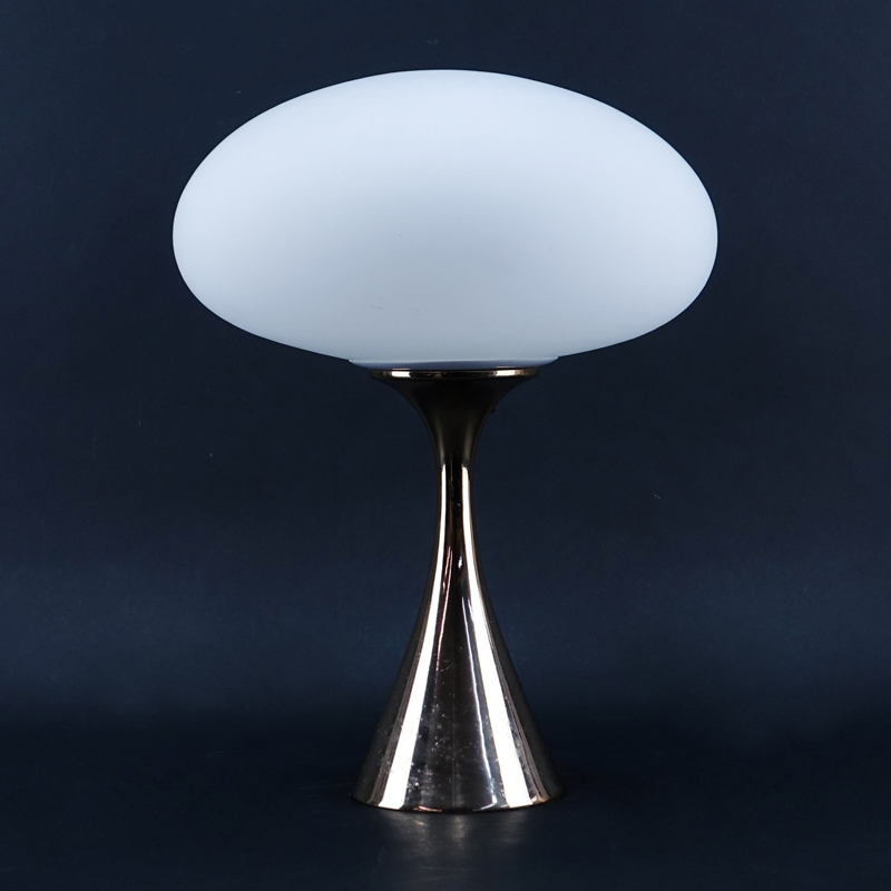 Laurel Lamp Co. Mid Century Modern Aluminium Mushroom Lamp with Hand Blown Glass Shade