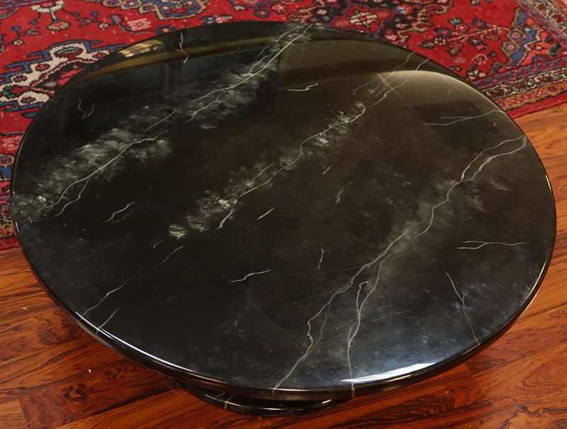 Mid Century Modern Black Marble Lacquer and Chrome Round Coffee Table