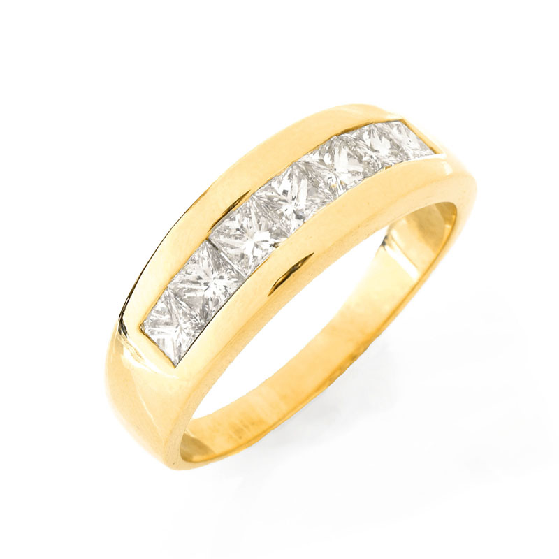 Man's Vintage Approx. 1.95 Carat Square Cut Diamond and 14 Karat Yellow Gold Ring