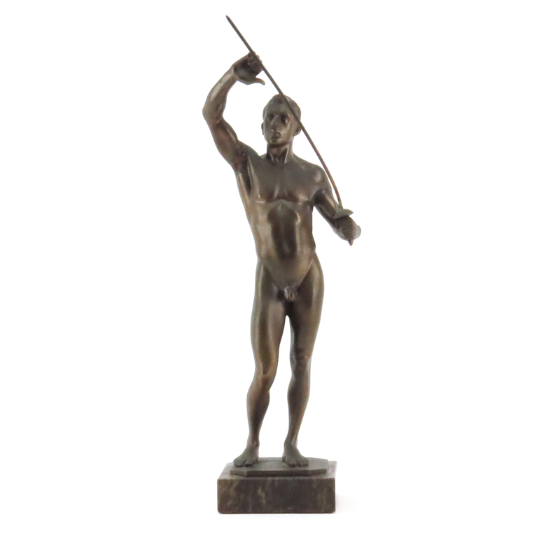 Oskar Bodin, German (1868-1940) "Model of a Fencer" Bronze Sculpture on Marble Base