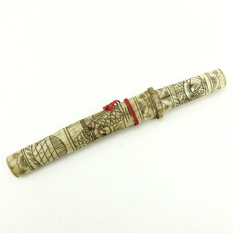 Vintage Asian Carved Bone Knife