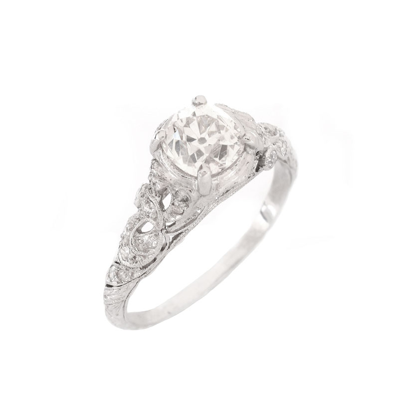Approx. 1.37 Carat TW Diamond and Platinum Engagement Ring