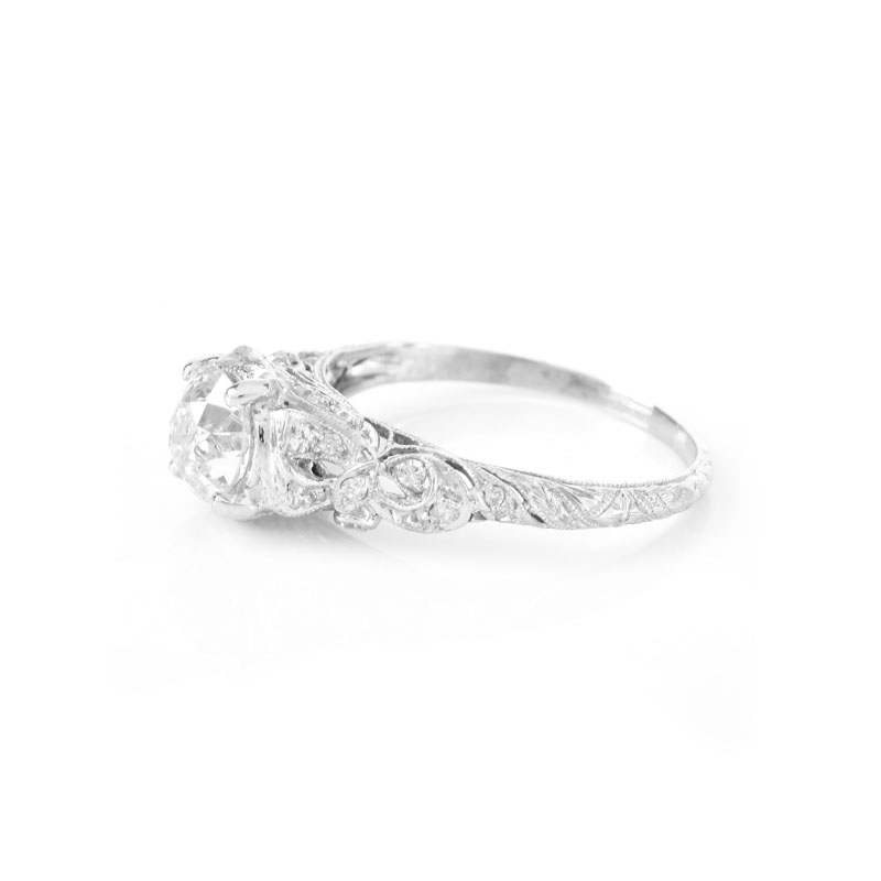 Approx. 1.37 Carat TW Diamond and Platinum Engagement Ring