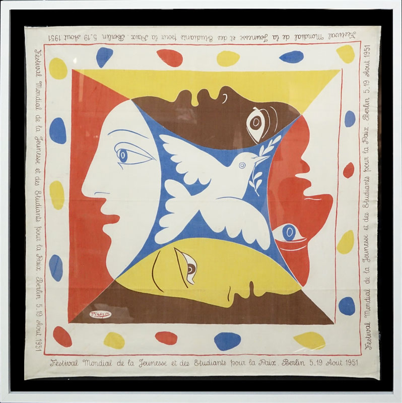 Pablo Picasso, Spanish (1881-1973) "Commemorative Foulard Festival Mondial de la Jeunesse et des Estudiants Pour La Paix, Berlin 1951" Scarf