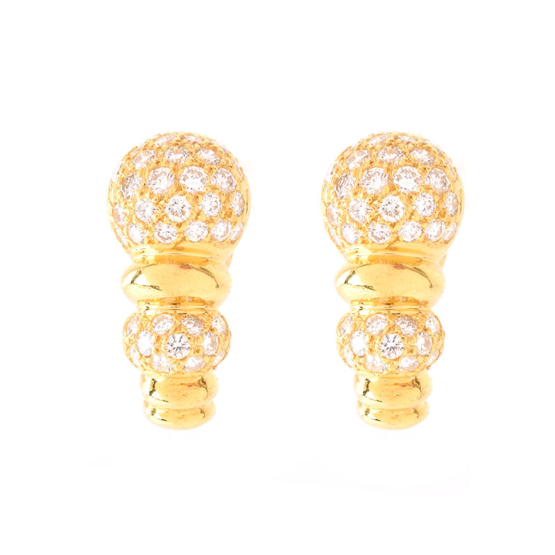 Approx. 3.0 Carat Pave Set Round Brilliant Cut Diamond and 18 Karat Yellow Gold Clip earrings