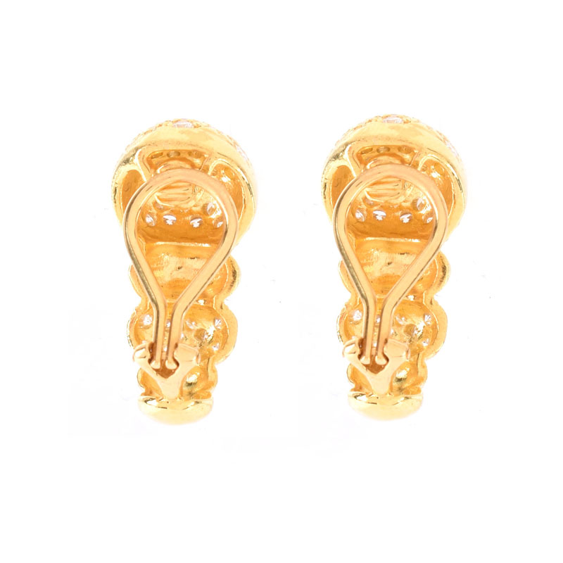 Approx. 3.0 Carat Pave Set Round Brilliant Cut Diamond and 18 Karat Yellow Gold Clip earrings