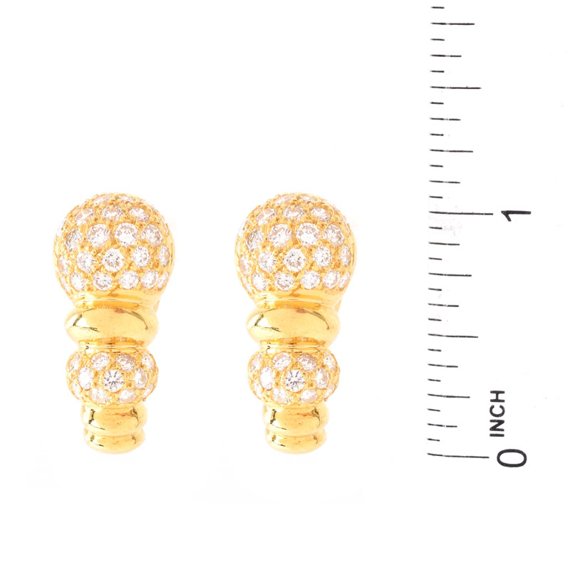 Approx. 3.0 Carat Pave Set Round Brilliant Cut Diamond and 18 Karat Yellow Gold Clip earrings