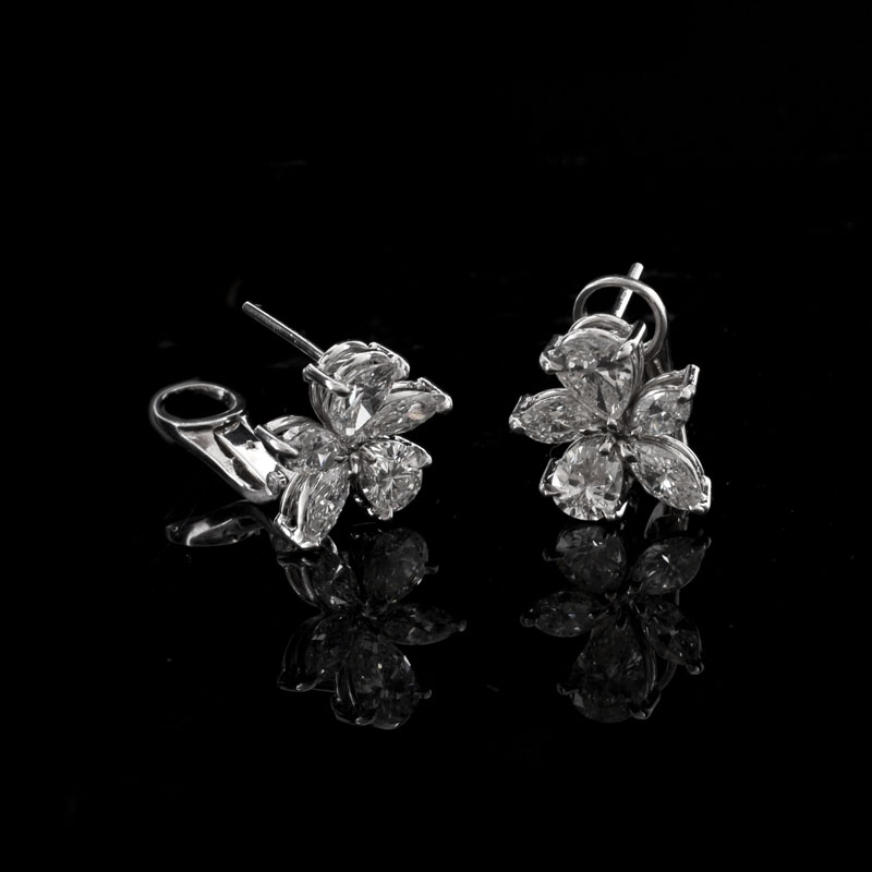 Harry Winston style Approx. 3.75 Carat Pear and Marquise Cut Diamond and Platinum Earrings